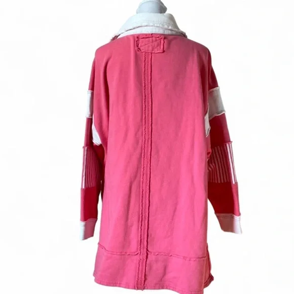 Free People We The Free Clean Prep Pink Long Sleeve Oversized Polo size Small - Picture 3 of 10